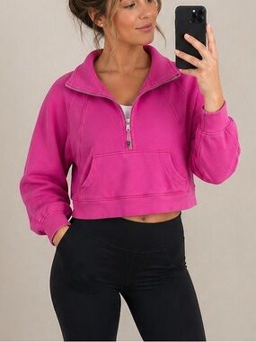 Lululemon Athletica Cropped Half-Zip Pullover Comfy Crop Sweater Top Pink